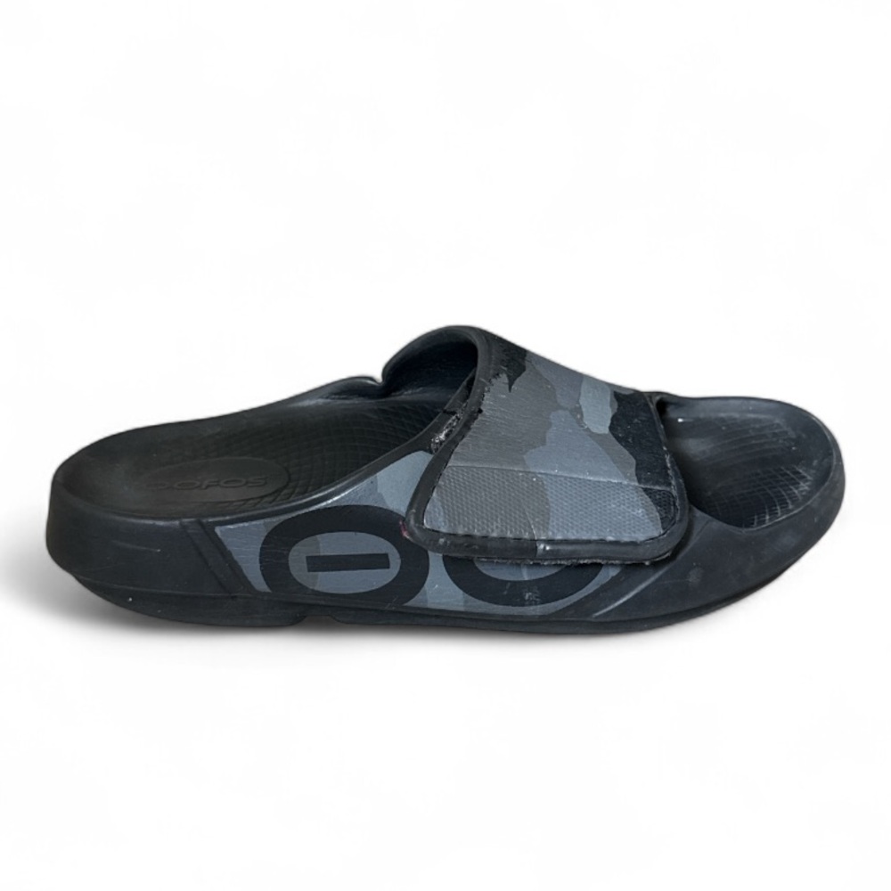 Oofos Mens Black‎ Gray Camo Slide Sandals Size 7